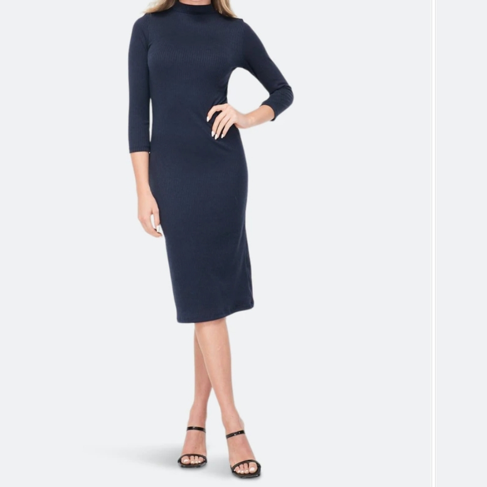 Velvet Torch Ribbed Navy Midi Dress XS